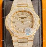 Swiss Grade Copy Patek Philippe Nautilus 9015 Ultra thin Watch 40 Diamond Dial All Gold